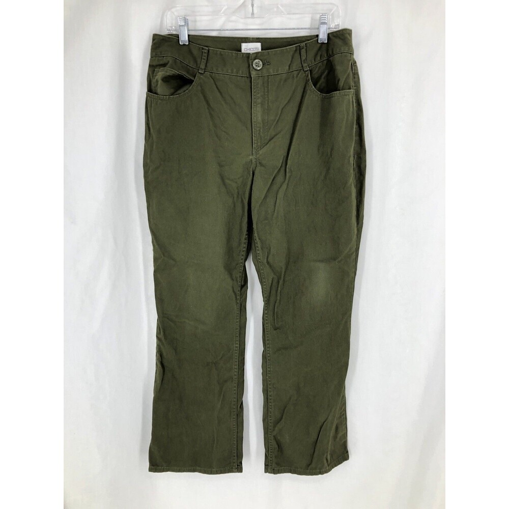 Chico's Dark Green Cotton Canvas Pants 2 Short (34x29)